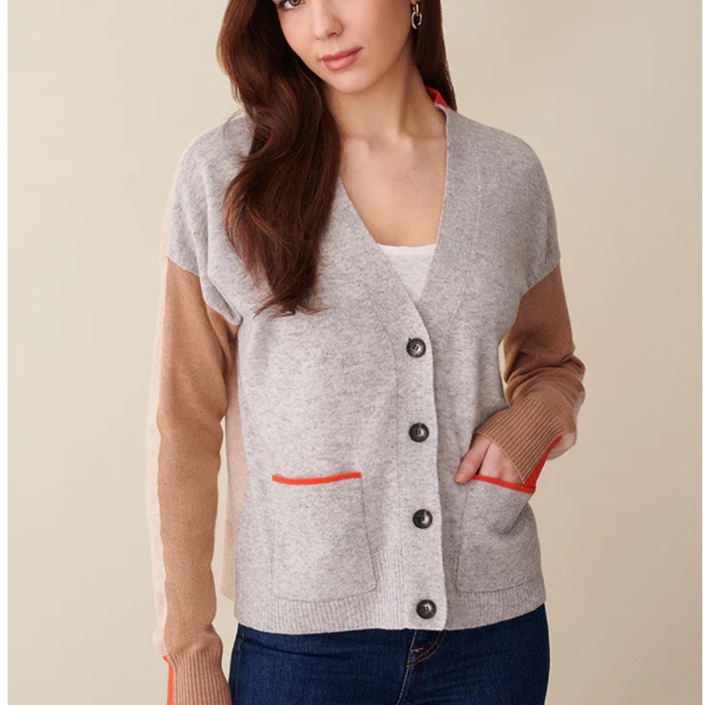 &Isla Colorblock Button-Up Cashmere Sweater